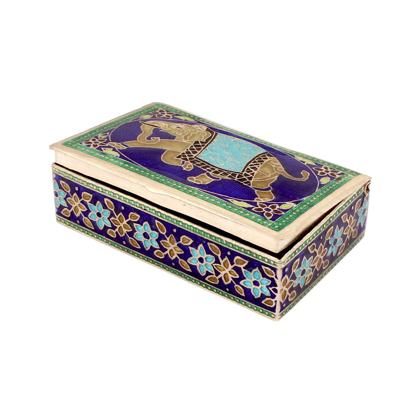 925 Sterling Silver Carved Enamelled Clisonne Small Jewelry Store Box