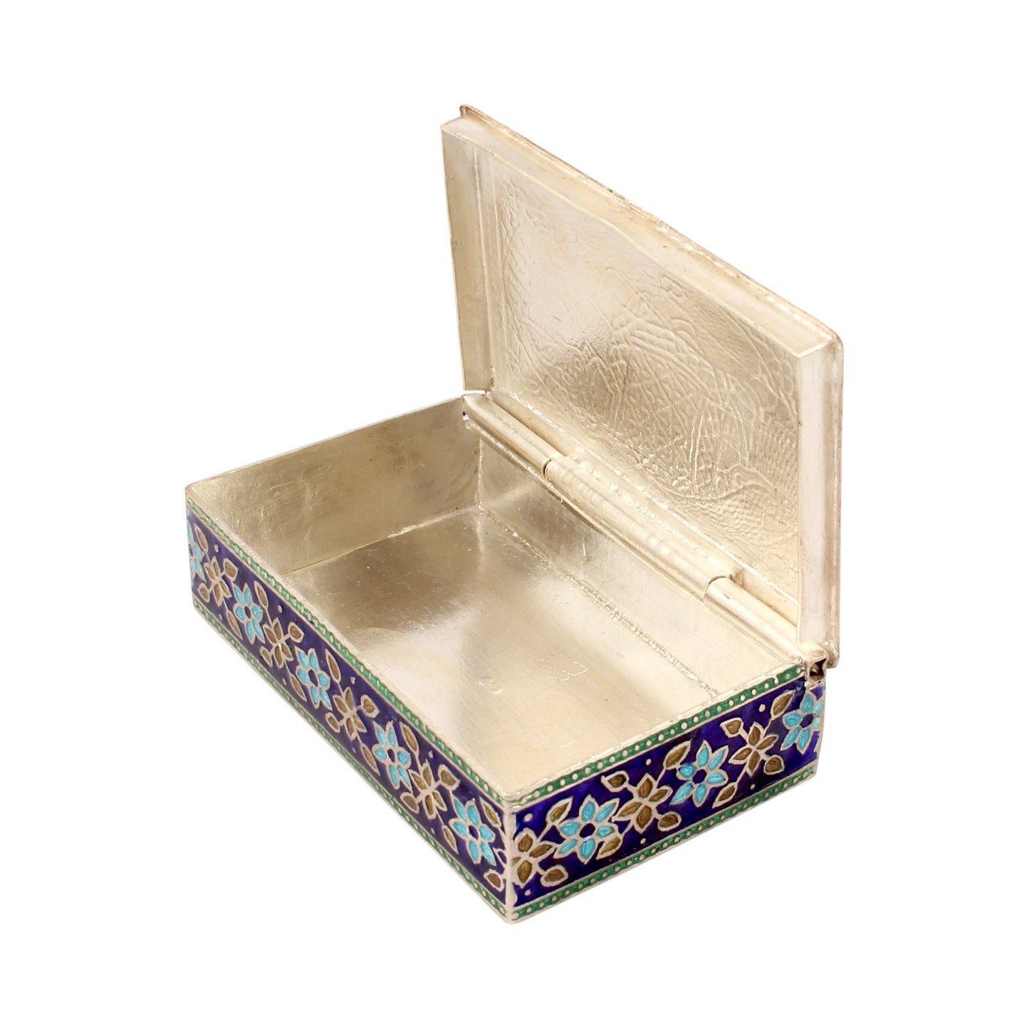 925 Sterling Silver Carved Enamelled Clisonne Small Jewelry Store Box