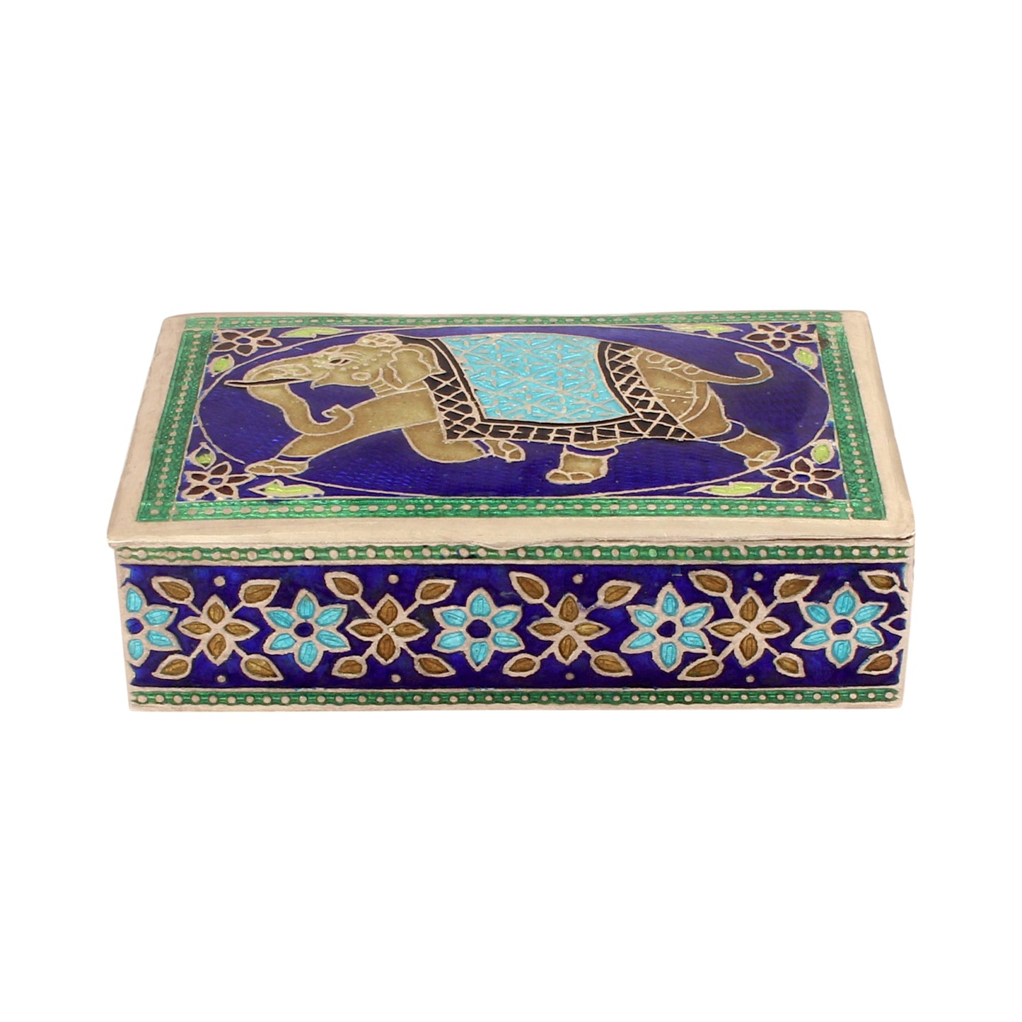 925 Sterling Silver Carved Enamelled Clisonne Small Jewelry Store Box