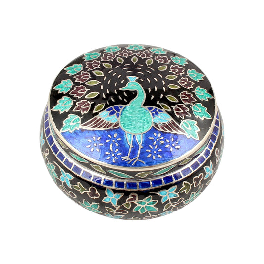 Designer Peacock Meenakari Work Box 925 Sterling Silver Enamelled Jewelry Store Box