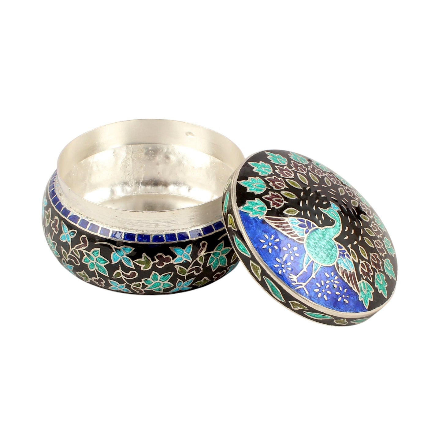 Designer Peacock Meenakari Work Box 925 Sterling Silver Enamelled Jewelry Store Box