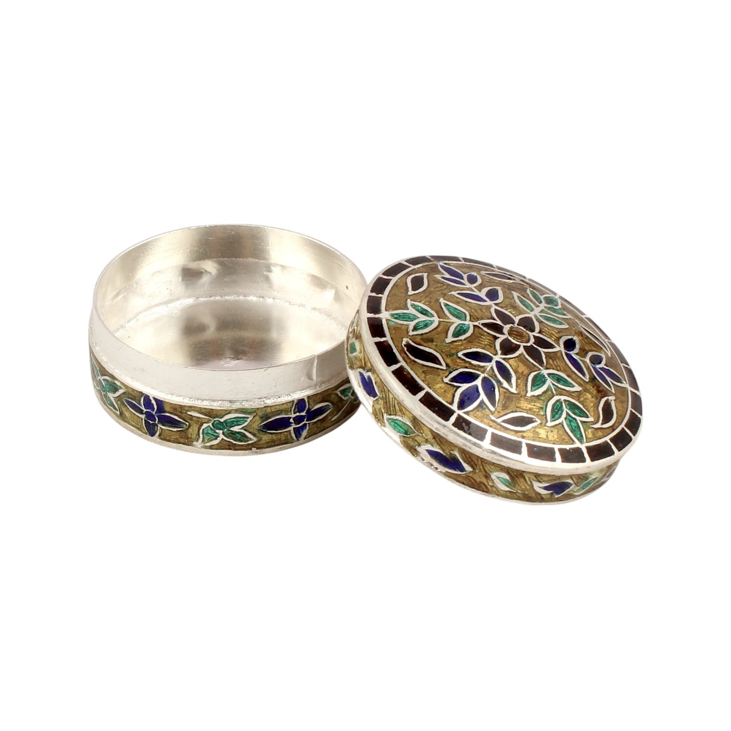 Leaf Enamel Work Box 925 Sterling Silver Enamelled Clisonne Jewelry Store Box