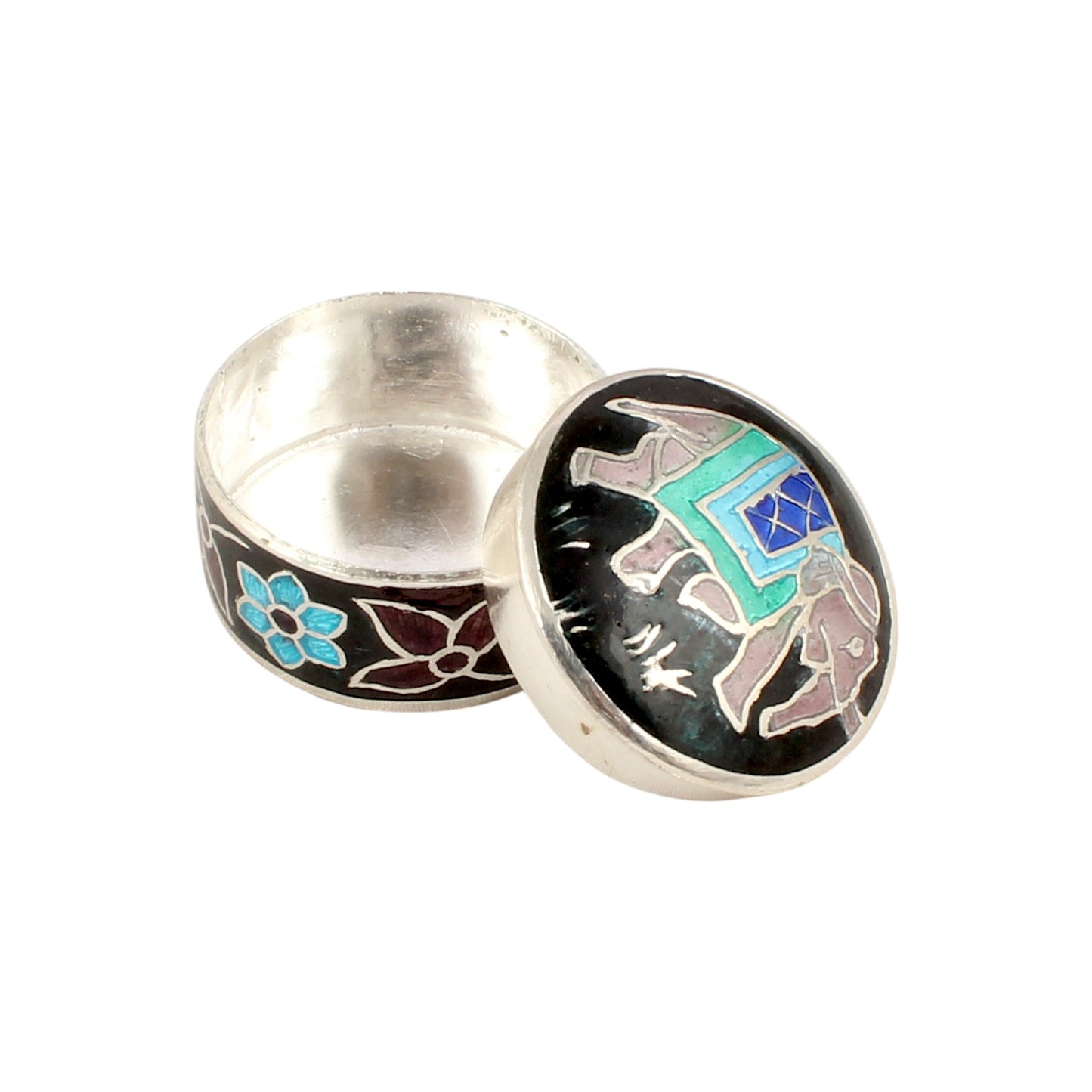 Elephant Enamel Work Box 925 Sterling Silver Enamelled Jewelry Store Box