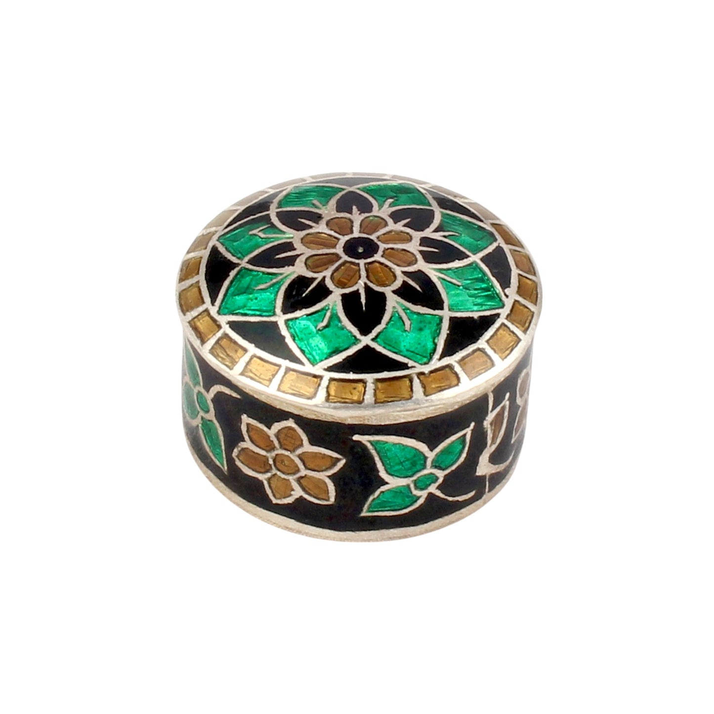 Floral Leaf Enamel Work Box 925 Sterling Silver Enamelled Jewelry Store Box