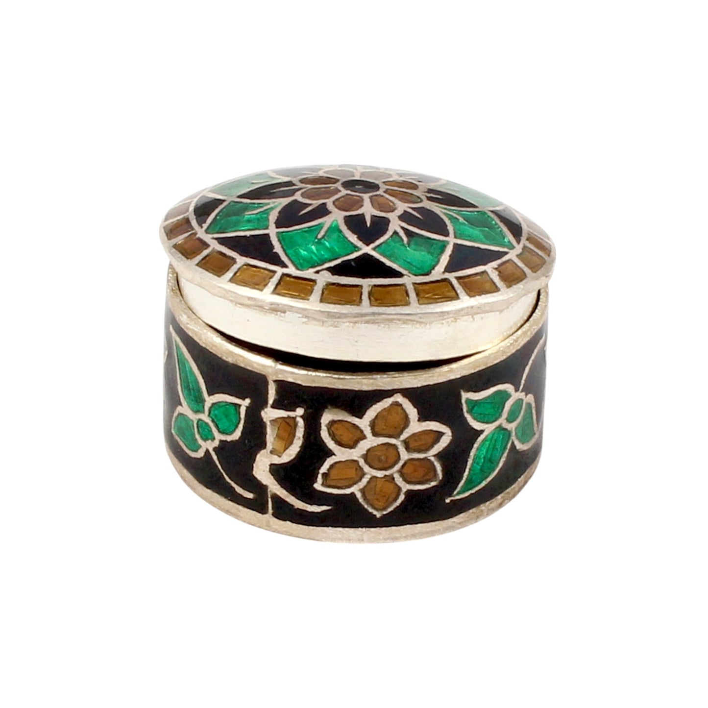 Floral Leaf Enamel Work Box 925 Sterling Silver Enamelled Jewelry Store Box