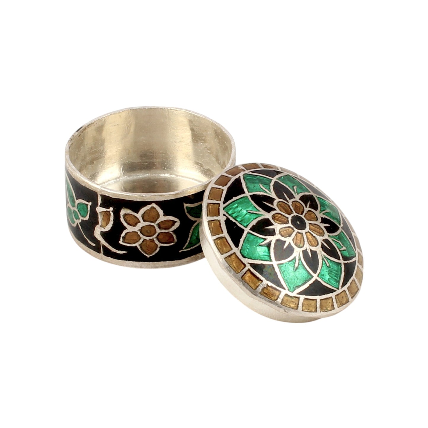 Floral Leaf Enamel Work Box 925 Sterling Silver Enamelled Jewelry Store Box