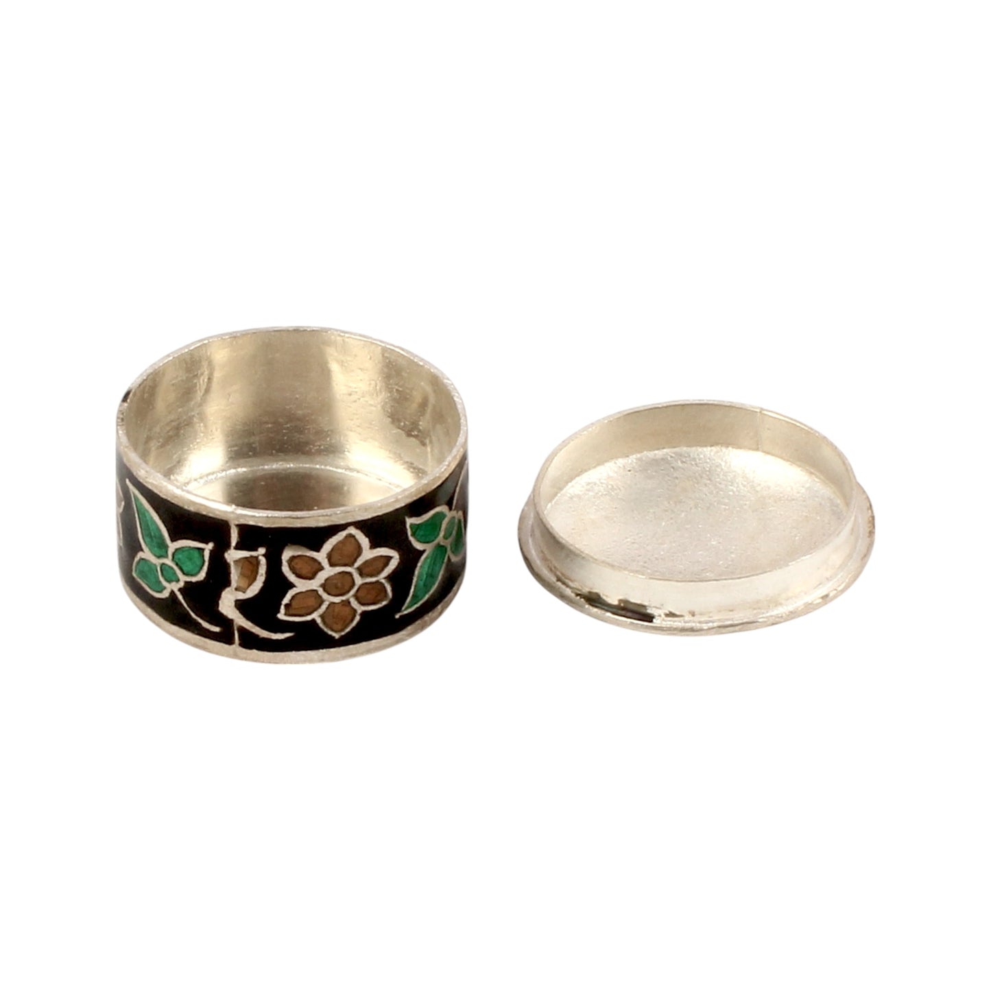 Floral Leaf Enamel Work Box 925 Sterling Silver Enamelled Jewelry Store Box