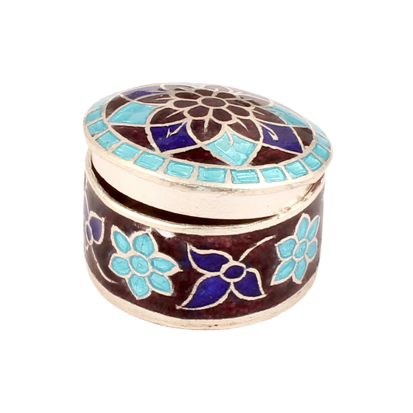 Floral Leaf Enamel Work Box 925 Sterling Silver Enamelled Jewelry Store Box