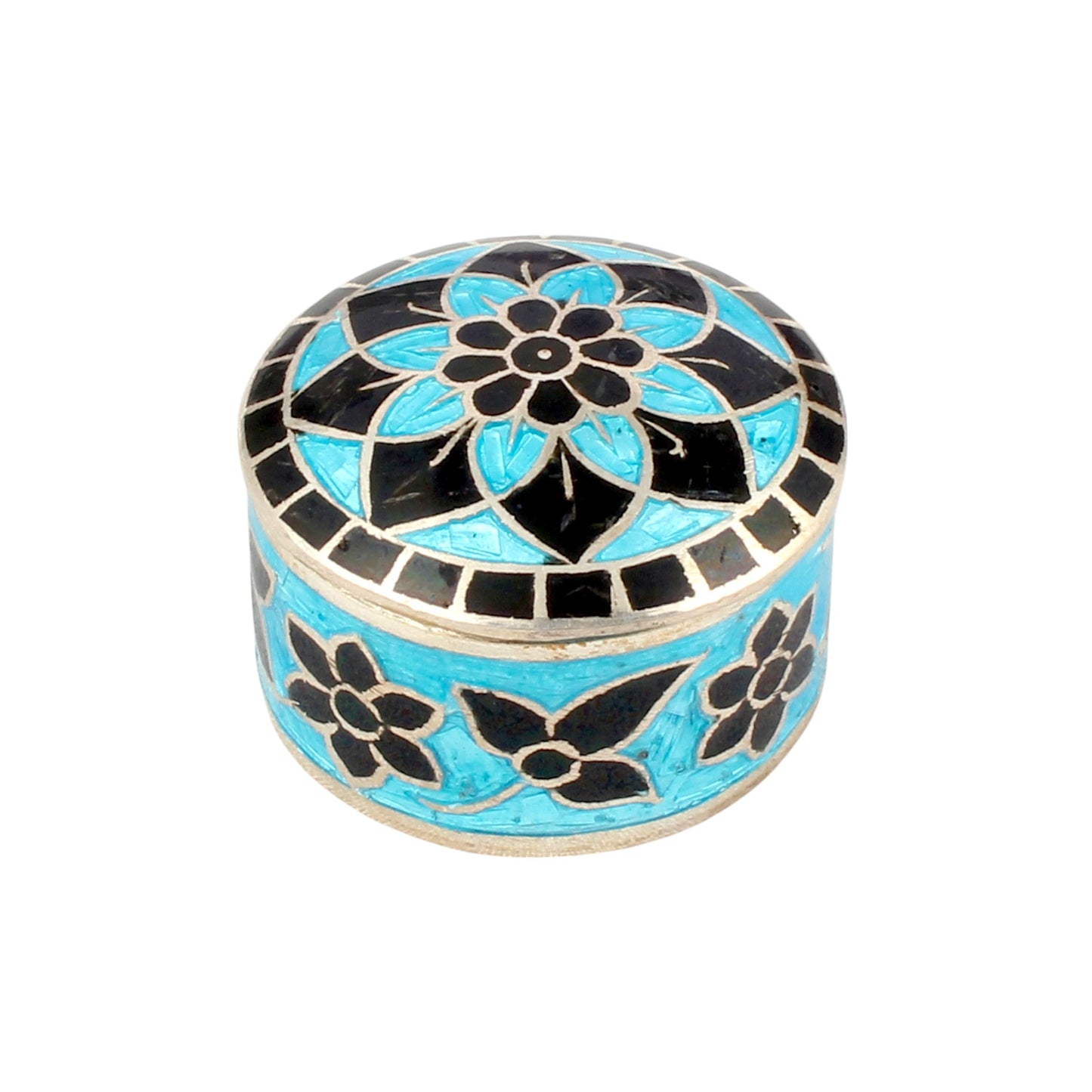 Floral Leaf Enamel Work Box 925 Sterling Silver Enamelled Jewelry