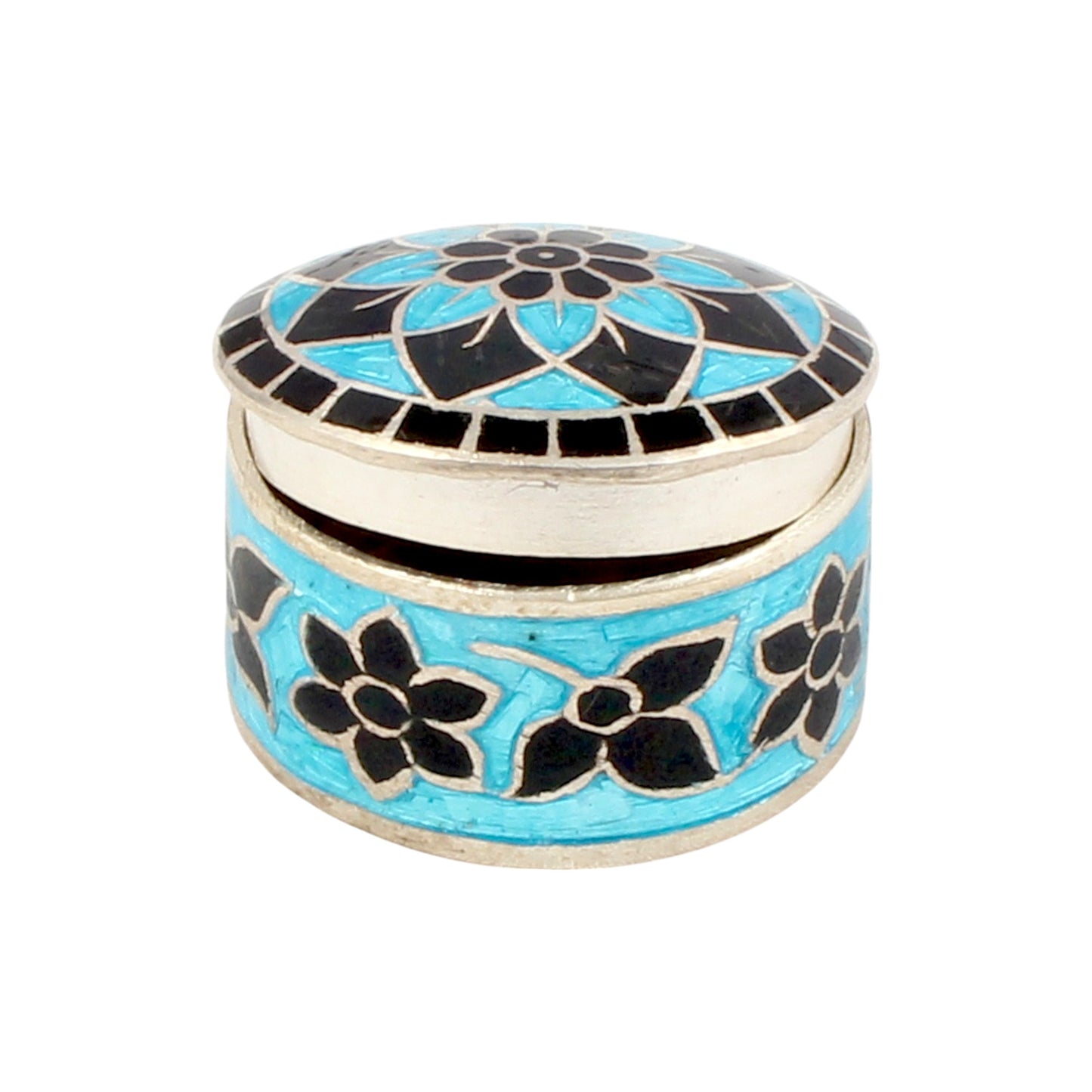 Floral Leaf Enamel Work Box 925 Sterling Silver Enamelled Jewelry