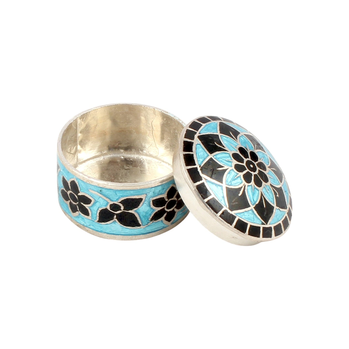 Floral Leaf Enamel Work Box 925 Sterling Silver Enamelled Jewelry