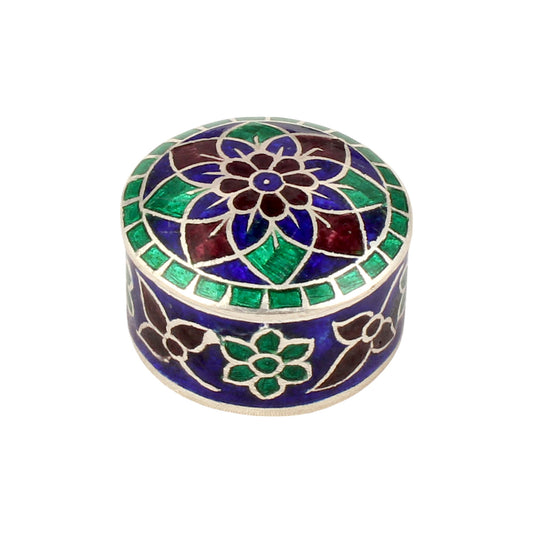 925 Sterling Silver Handmade Meenakari Work Floral Design Trinket Box