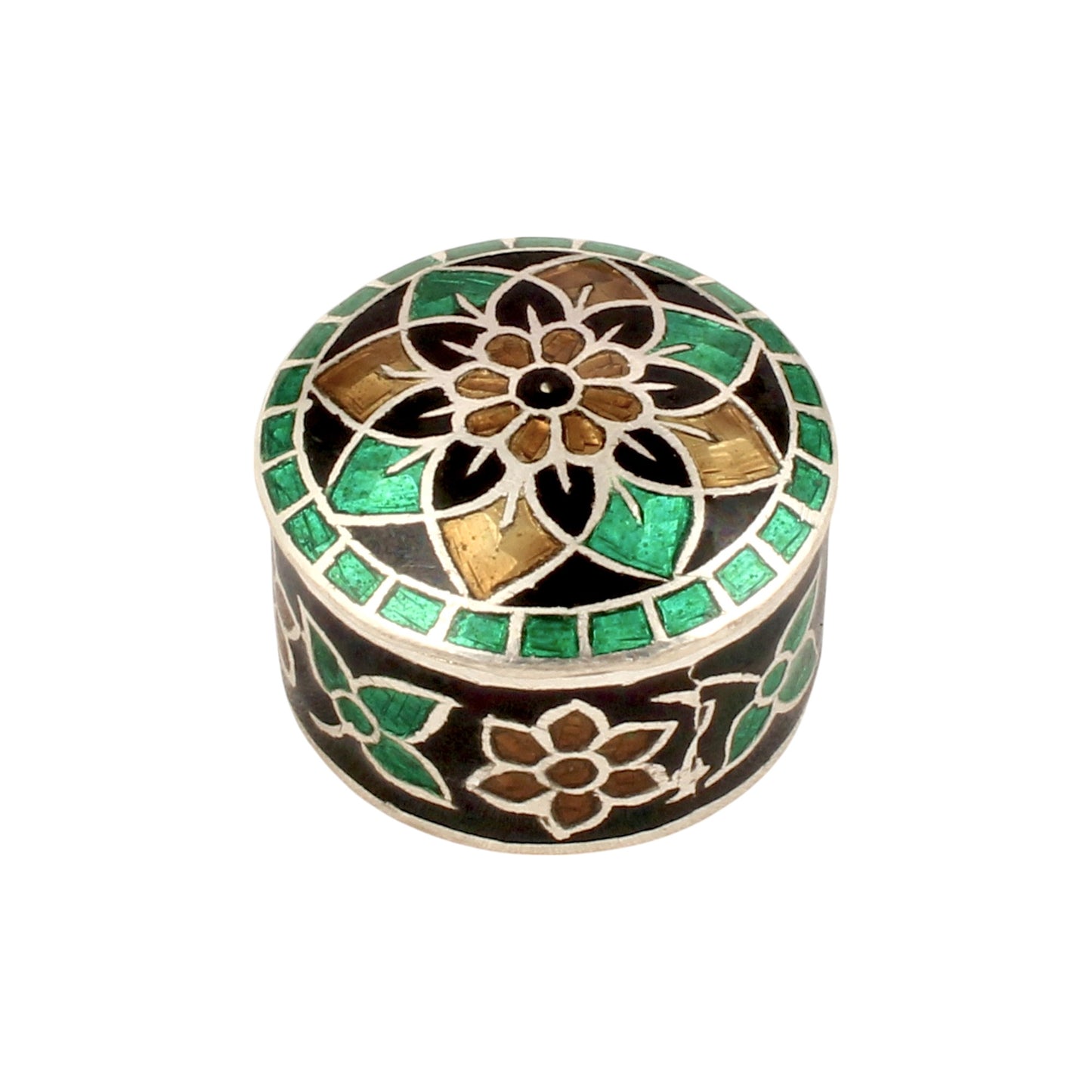 925 Sterling Silver Meenakari Work Floral Design Trinket Box