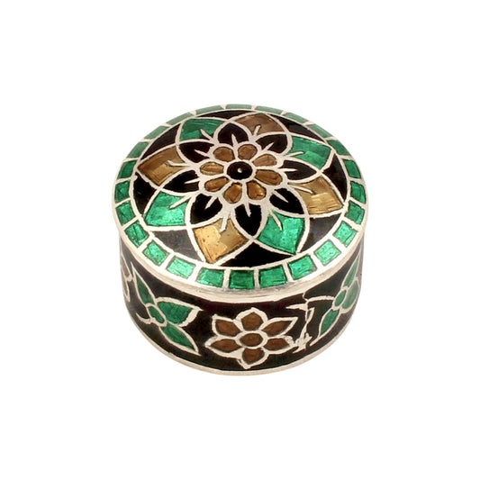 925 Sterling Silver Meenakari Work Floral Design Trinket Box