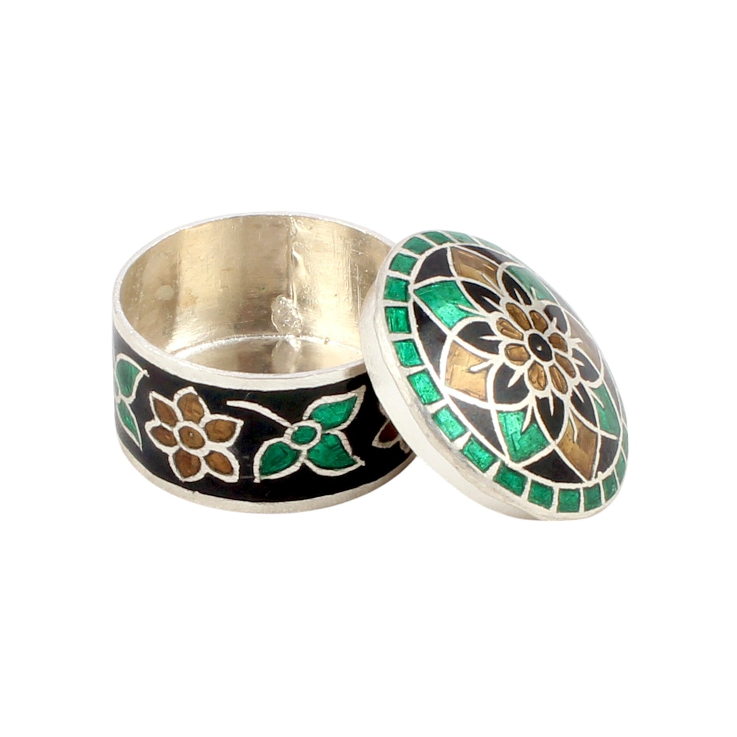 925 Sterling Silver Meenakari Work Floral Design Trinket Box