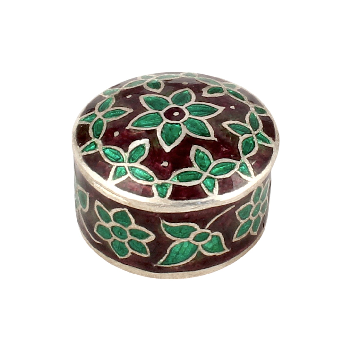 Floral Leaf Enamel Work Box 925 Sterling Silver Jewelry