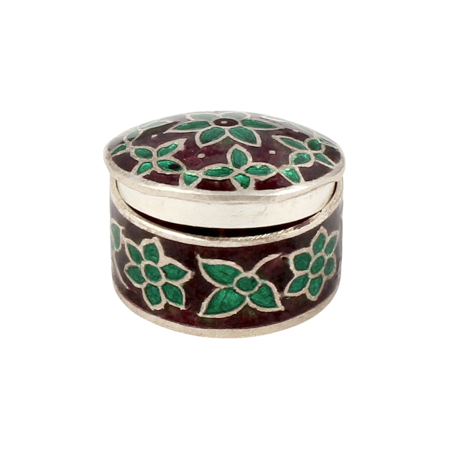 Floral Leaf Enamel Work Box 925 Sterling Silver Jewelry