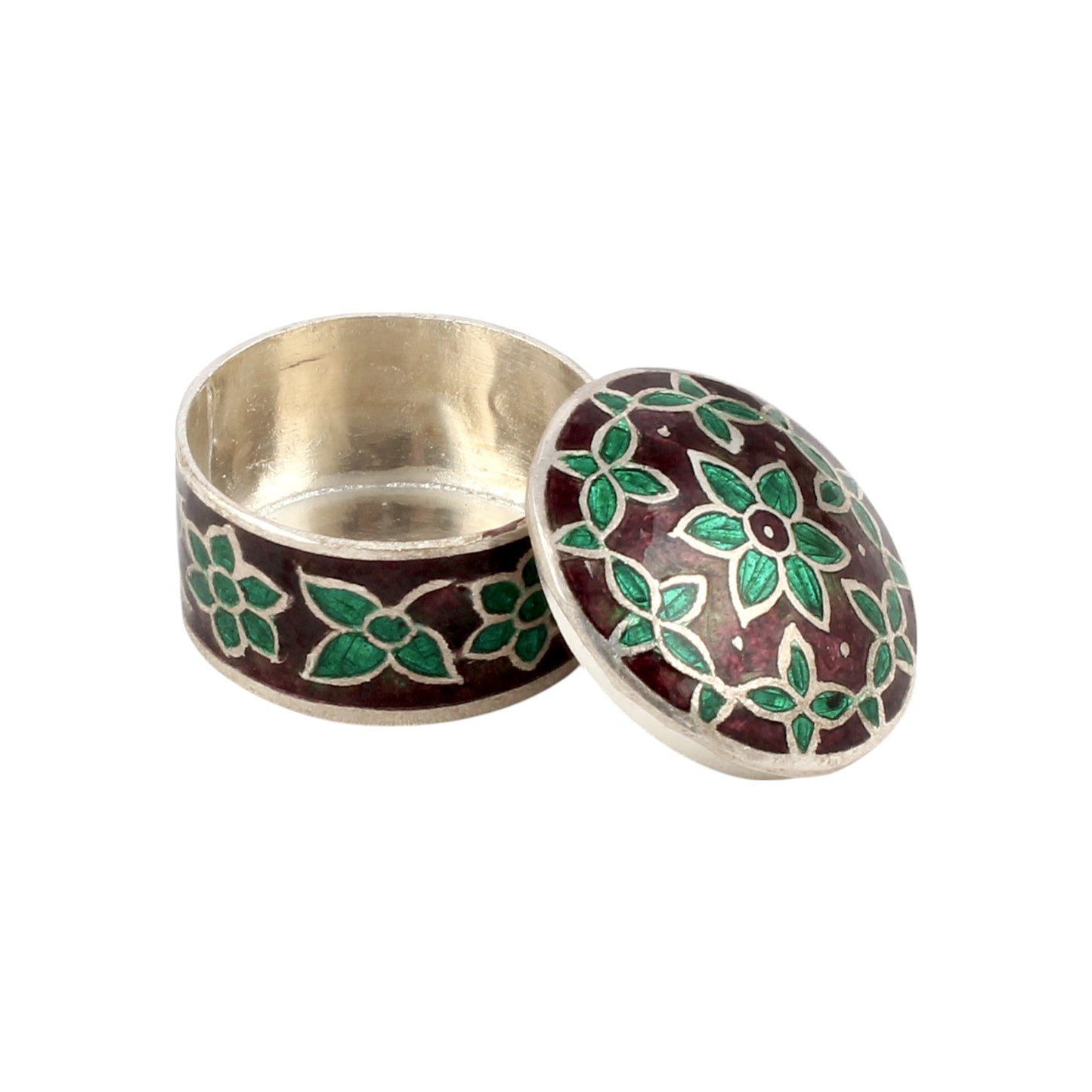 Floral Leaf Enamel Work Box 925 Sterling Silver Jewelry