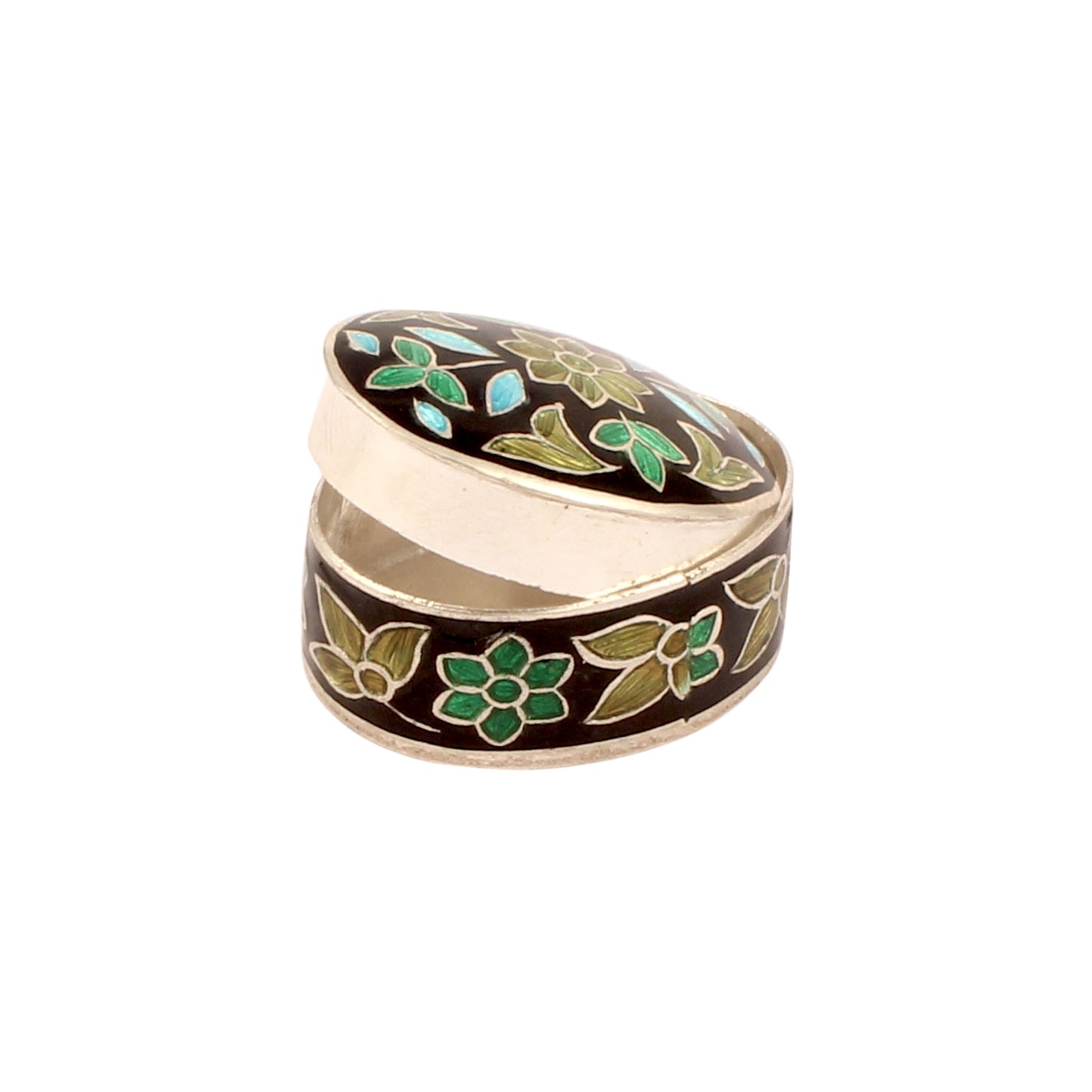 Floral Leaf Enamel Work Box Handmade 925 Sterling Silver Jewelry