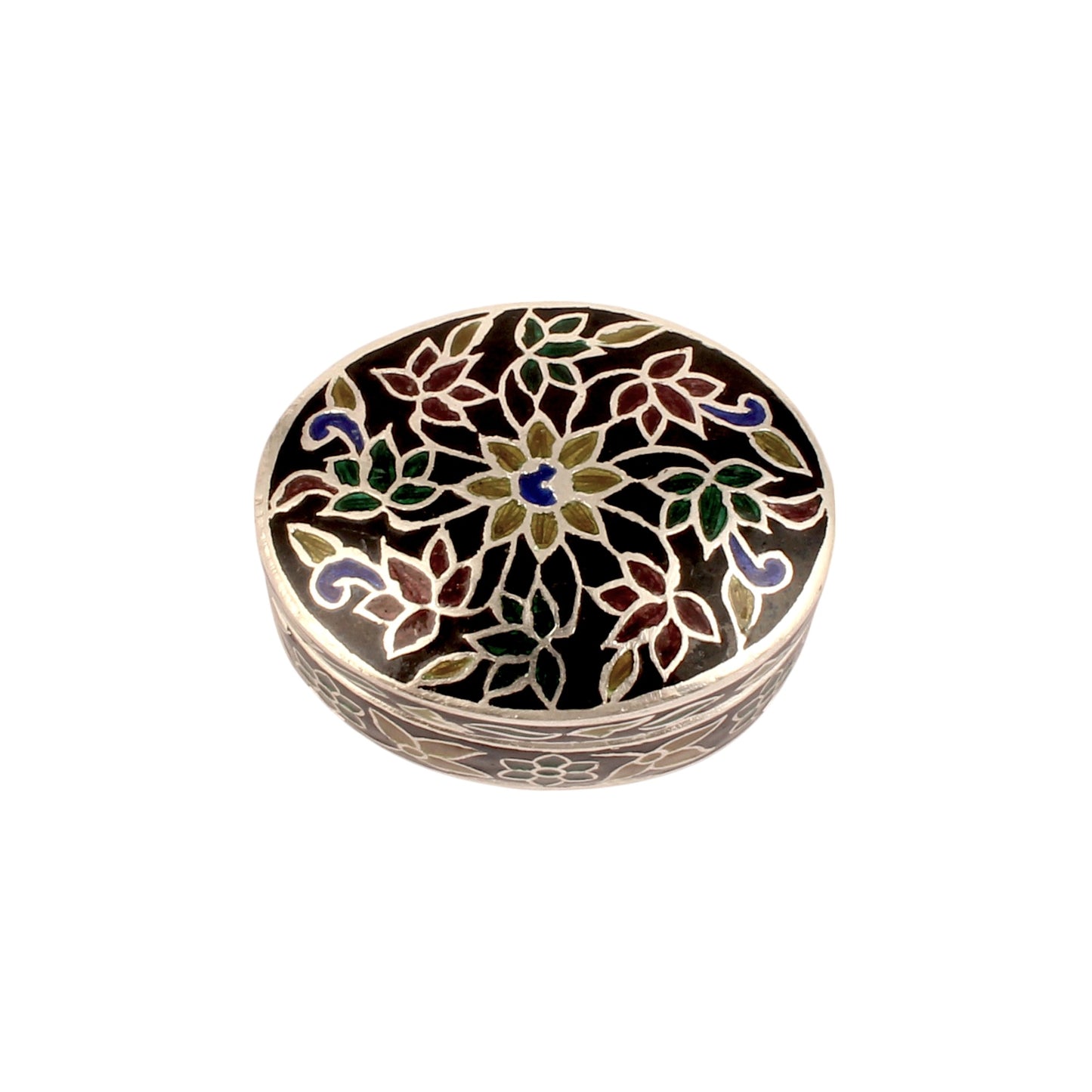 Floral Leaf Enamel Work Box 925 Sterling Silver Handmade Jewelry