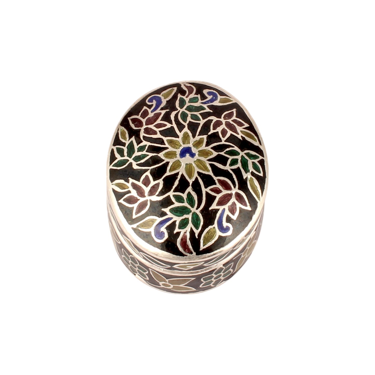 Floral Leaf Enamel Work Box 925 Sterling Silver Handmade Jewelry