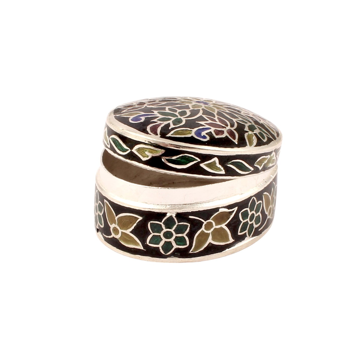Floral Leaf Enamel Work Box 925 Sterling Silver Handmade Jewelry