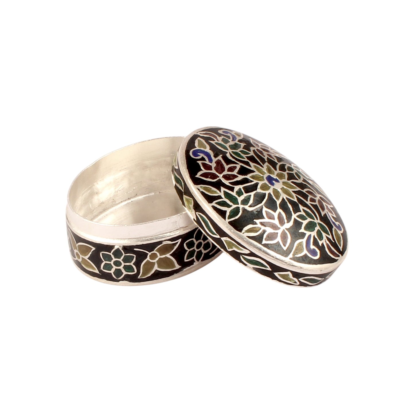 Floral Leaf Enamel Work Box 925 Sterling Silver Handmade Jewelry