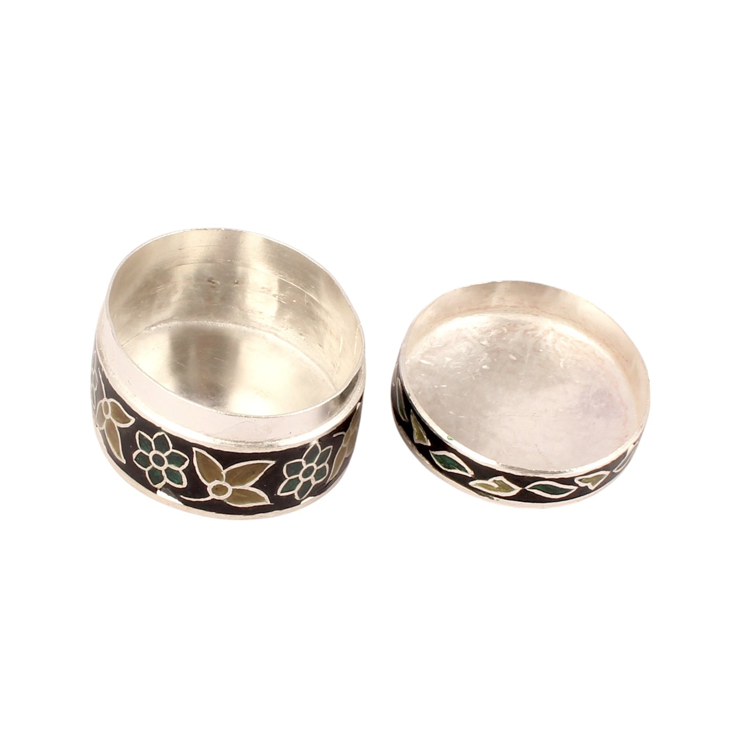 Floral Leaf Enamel Work Box 925 Sterling Silver Handmade Jewelry