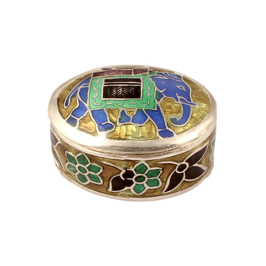 Elephant Enamel Work Box Made with 925 Sterling Silver Traditional Meenakari Store Box