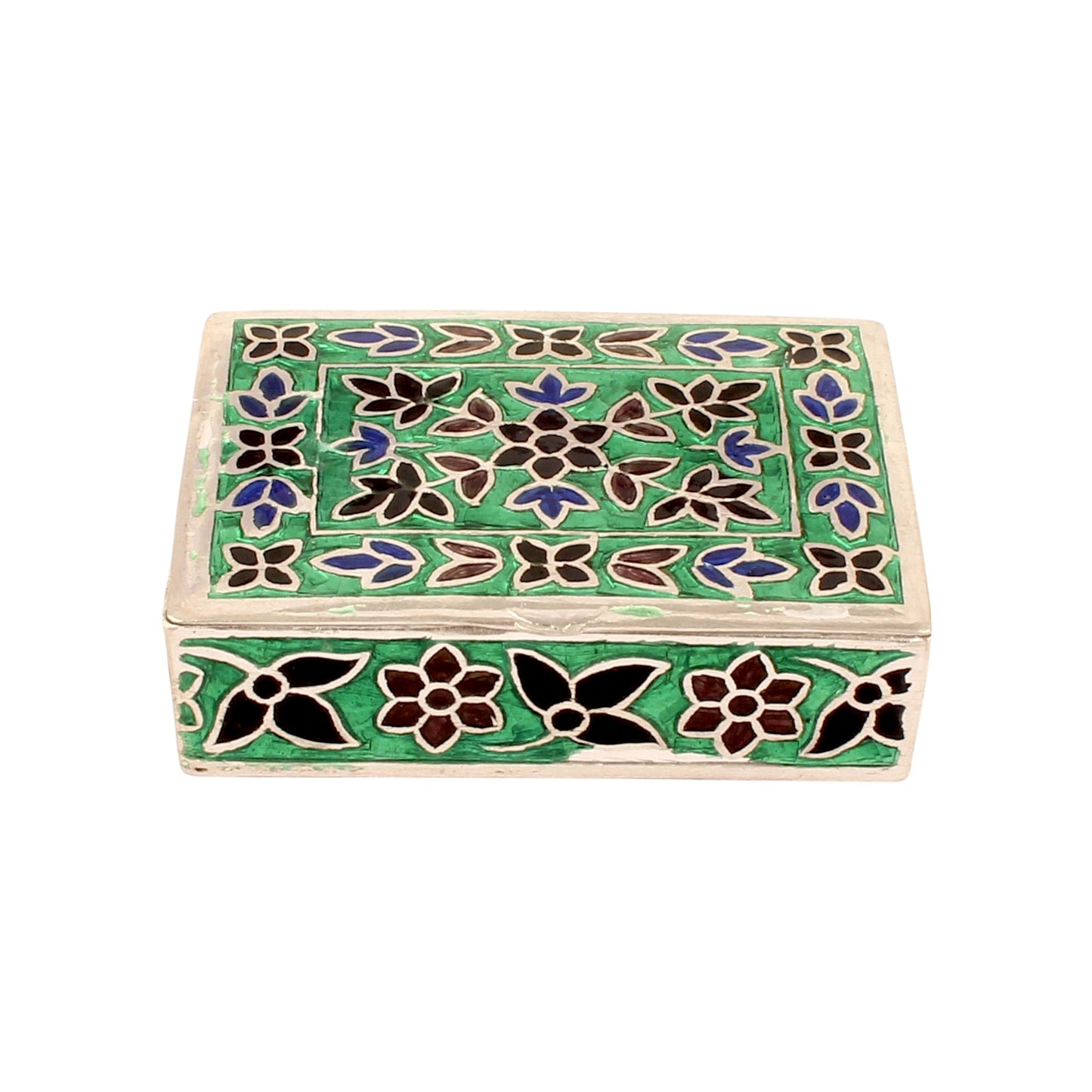925 Sterling Silver Handmade Meenakari Work Floral Design Trinket Box