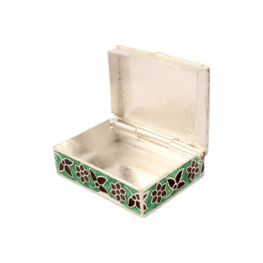 925 Sterling Silver Handmade Meenakari Work Floral Design Trinket Box