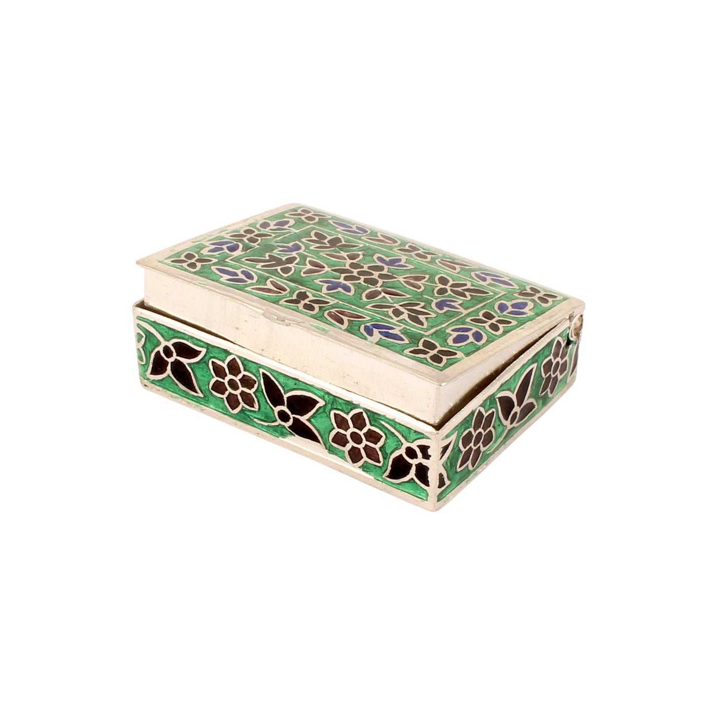 925 Sterling Silver Handmade Meenakari Work Floral Design Trinket Box