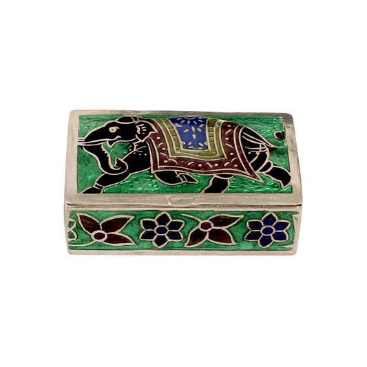 925 Sterling Silver Handmade Meenakari Work Elephant Trinket Box