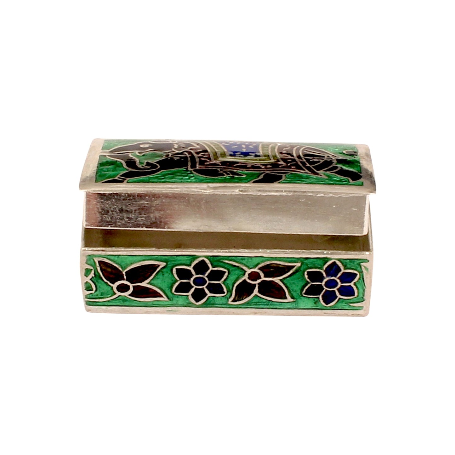 925 Sterling Silver Handmade Meenakari Work Elephant Trinket Box