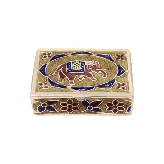 Elephant Enamel Work Box Made with 925 Sterling Silver Traditional Meenakari Store Box