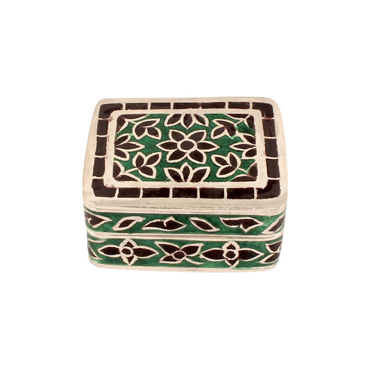 925 Sterling Silver Handmade Meenakari Work Floral Design Trinket Box