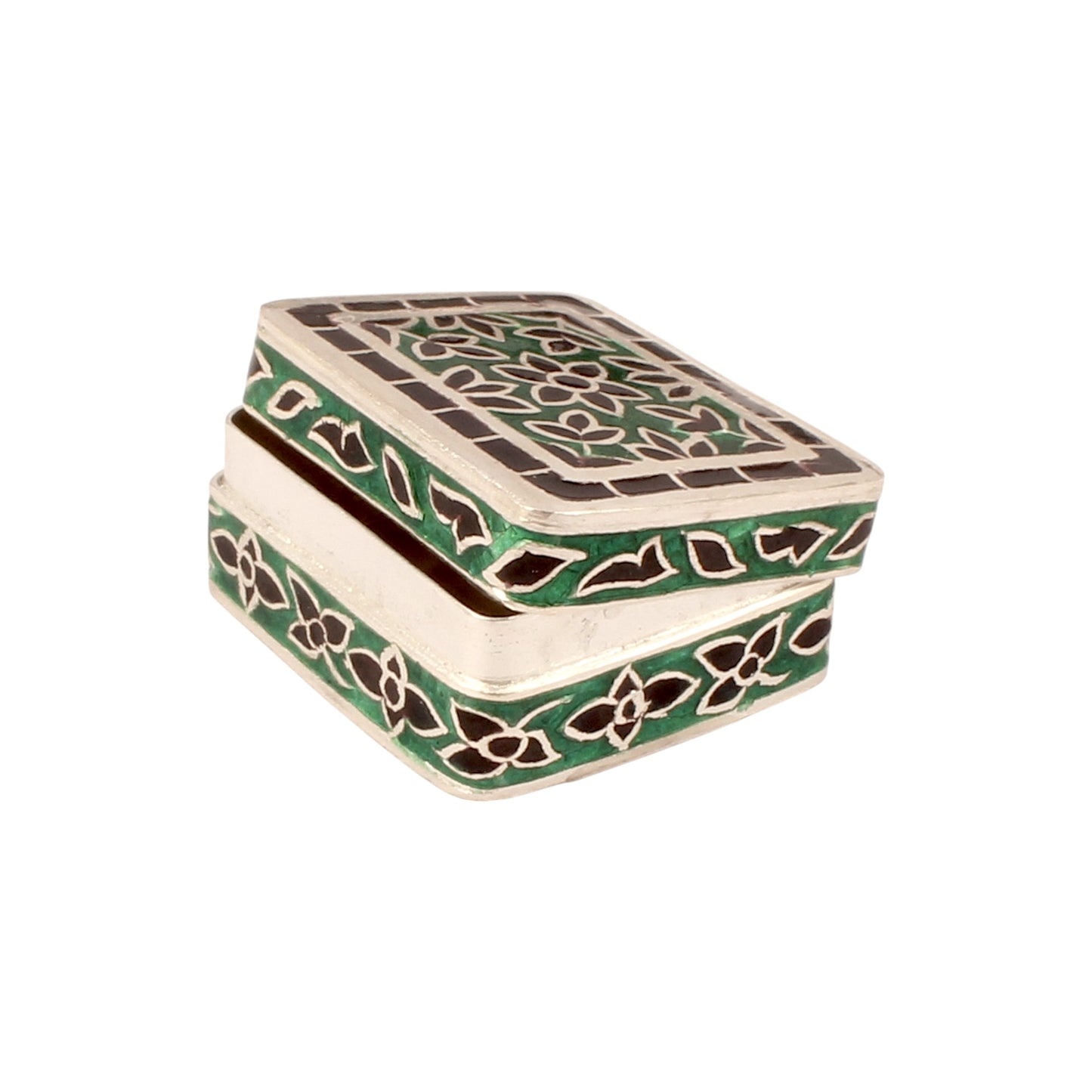 925 Sterling Silver Handmade Meenakari Work Floral Design Trinket Box