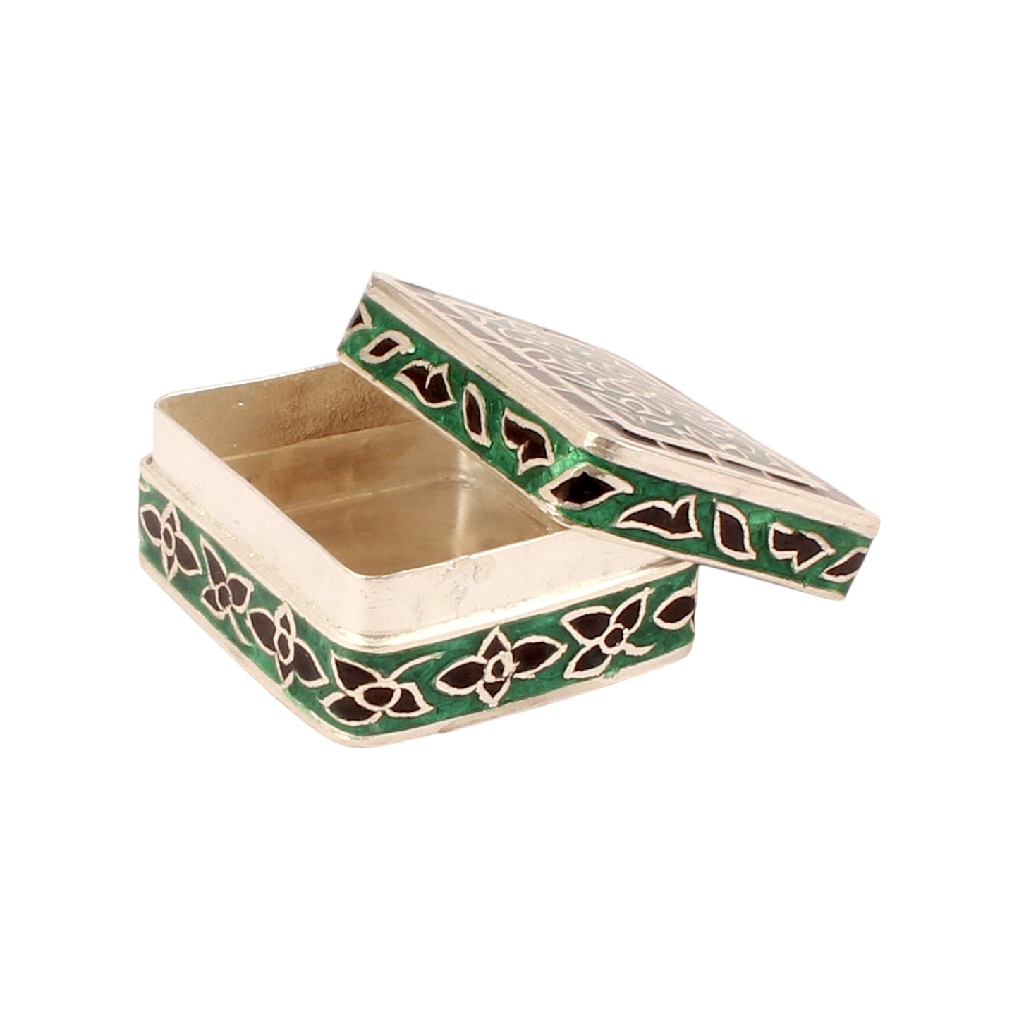 925 Sterling Silver Handmade Meenakari Work Floral Design Trinket Box