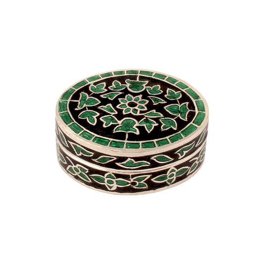 925 Sterling Silver Handmade Meenakari Work Floral Design Trinket Box