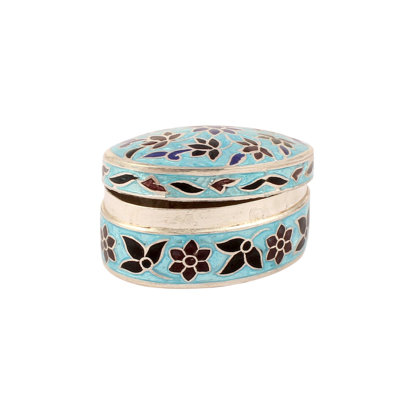 Floral Leaf Multicolor Enamel Work Box 925 Sterling Silver Enamelled Jewelry
