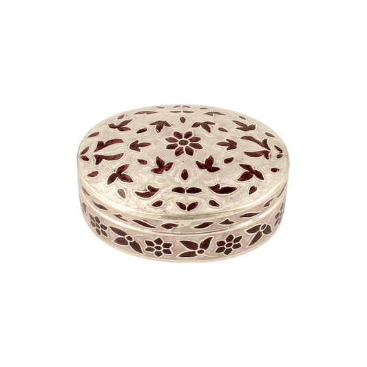925 Sterling Silver Meenakari Work Floral Design Trinket Box Container Sindoor Box