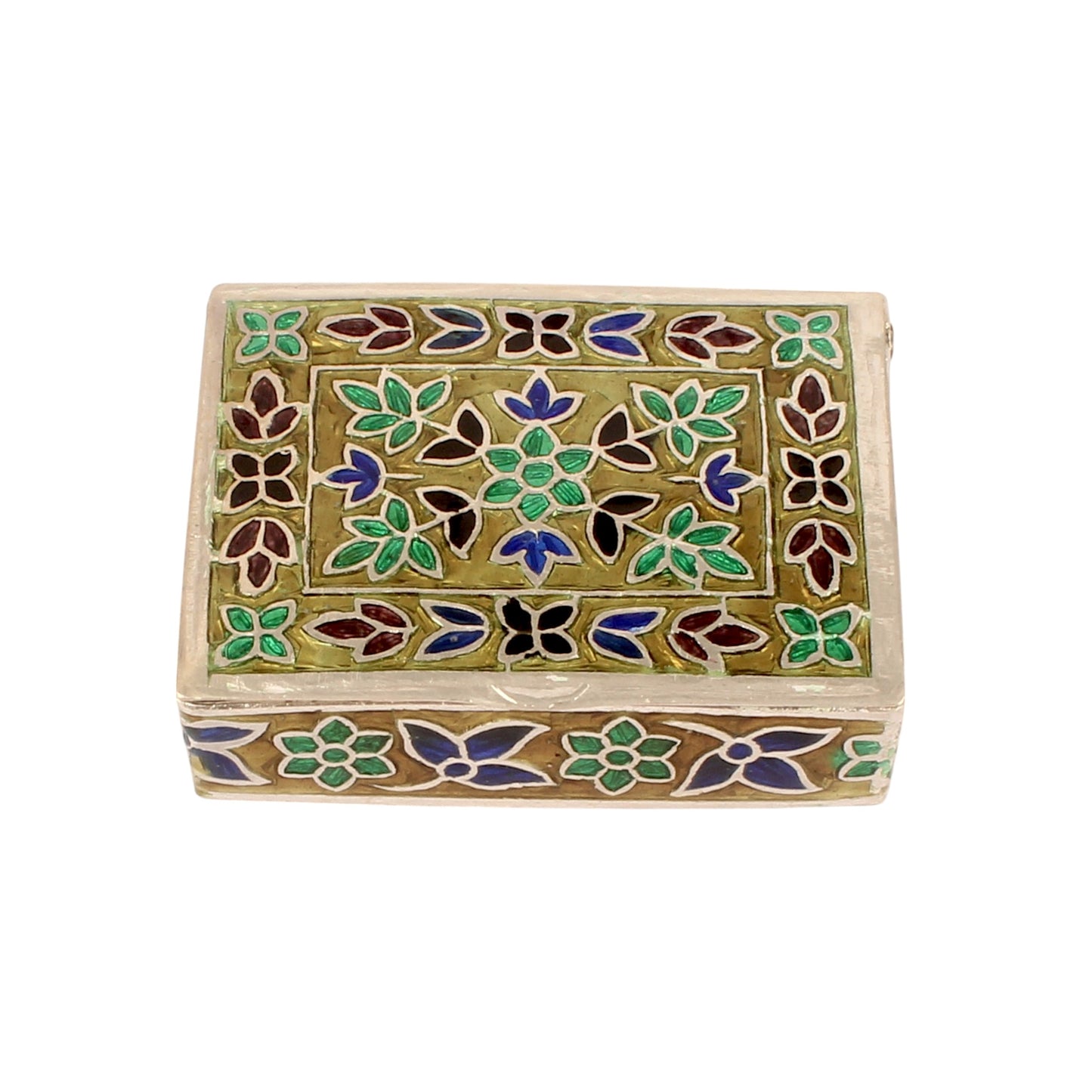 925 Sterling Silver Handmade Meenakari Work Floral Design Trinket Box Container Sindoor Box Brides Jewellery Gift For Her