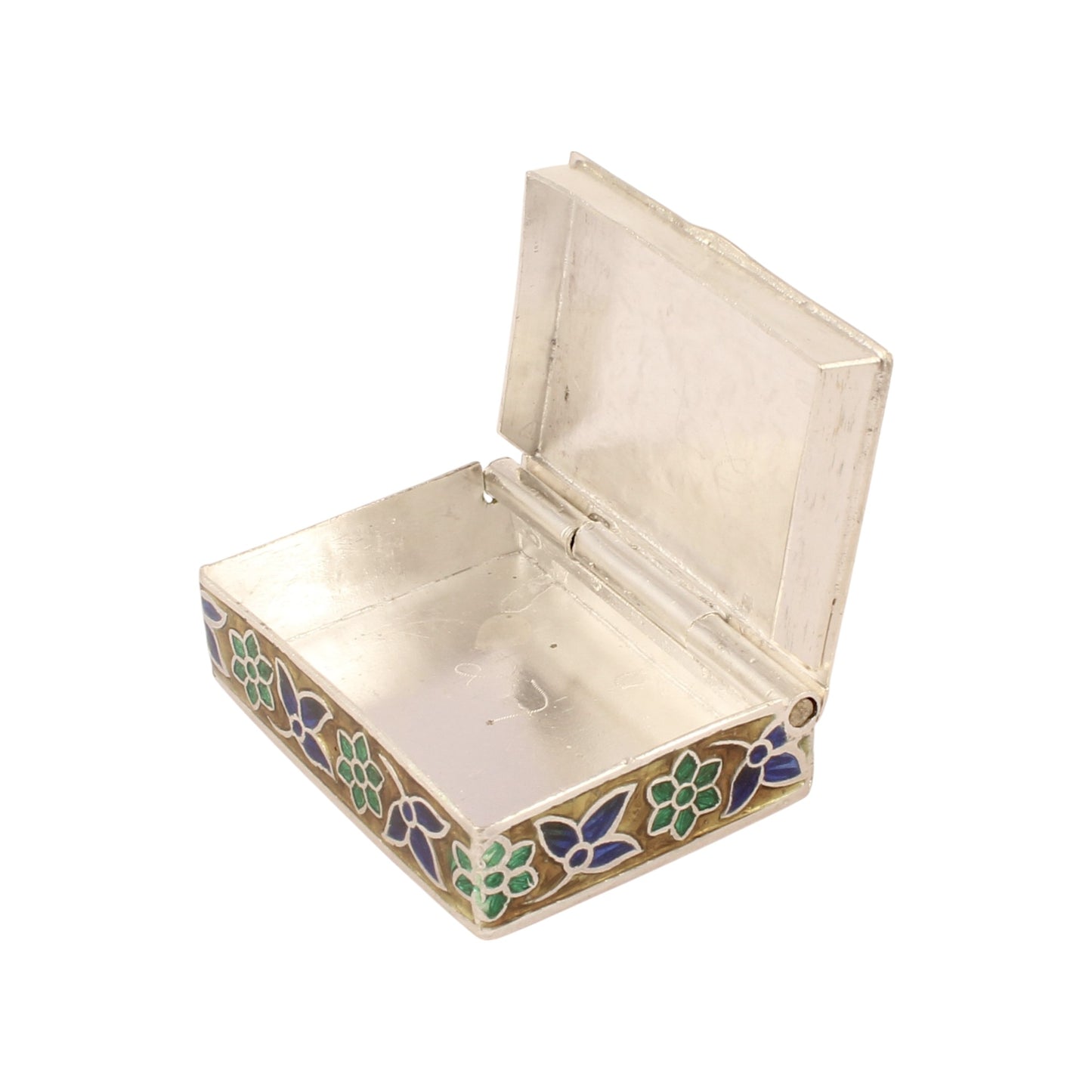 925 Sterling Silver Handmade Meenakari Work Floral Design Trinket Box Container Sindoor Box Brides Jewellery Gift For Her