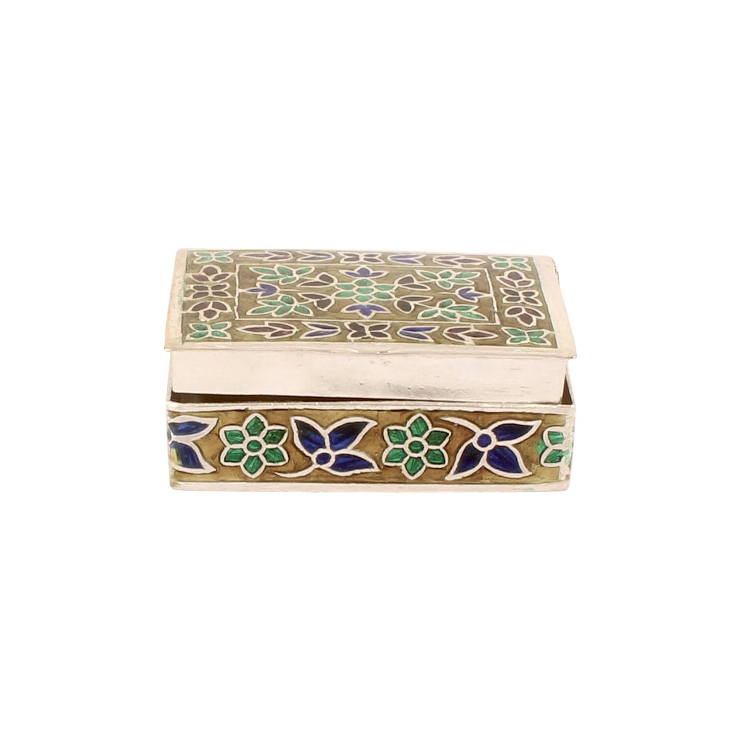 925 Sterling Silver Handmade Meenakari Work Floral Design Trinket Box Container Sindoor Box Brides Jewellery Gift For Her