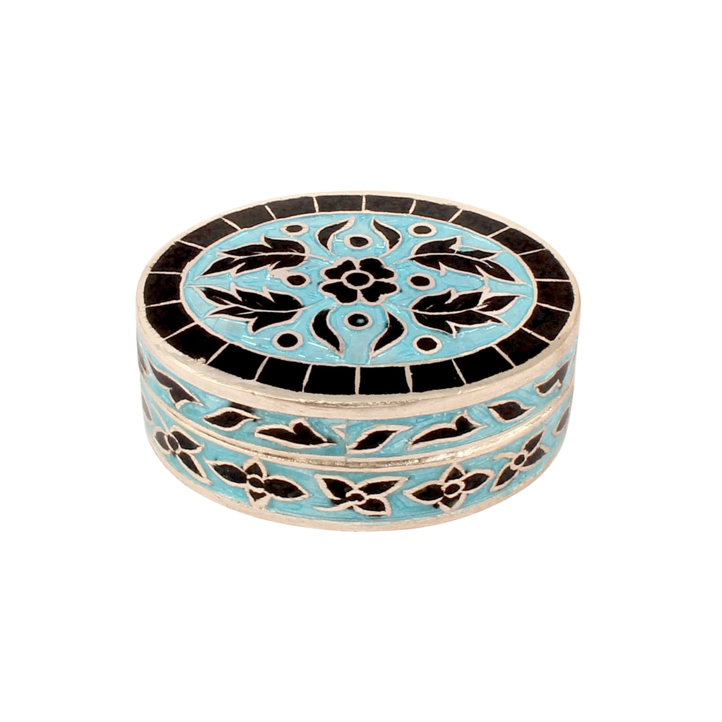 925 Sterling Silver Meenakari Work Floral Design Trinket Box Container Sindoor Box Brides Jewelry Gift For Women