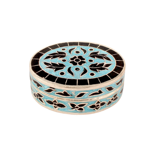 925 Sterling Silver Meenakari Work Floral Design Trinket Box Container Sindoor Box Brides Jewelry Gift For Women