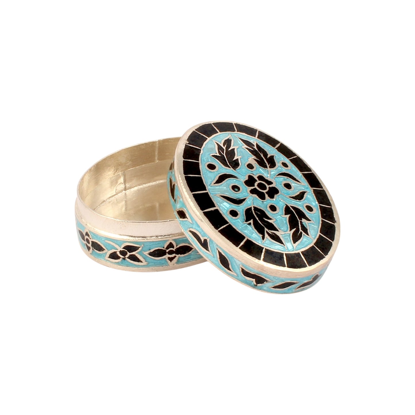 925 Sterling Silver Meenakari Work Floral Design Trinket Box Container Sindoor Box Brides Jewelry Gift For Women