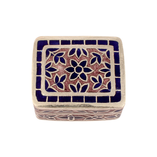 925 Sterling Silver Meenakari Work Floral Design Trinket Box Container Sindoor Box