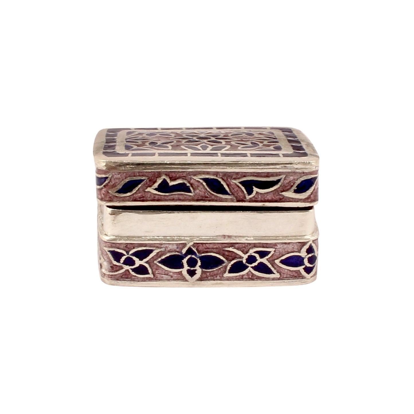 925 Sterling Silver Meenakari Work Floral Design Trinket Box Container Sindoor Box