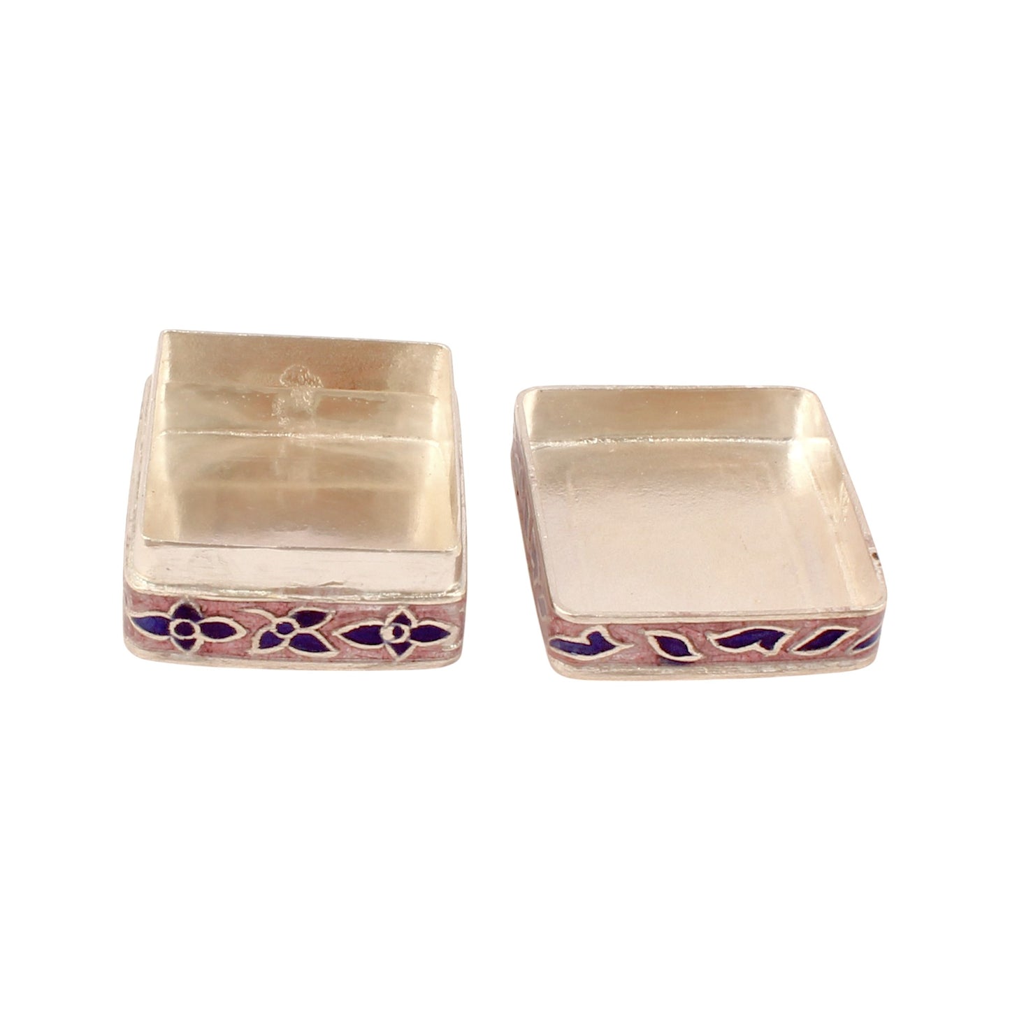 925 Sterling Silver Meenakari Work Floral Design Trinket Box Container Sindoor Box